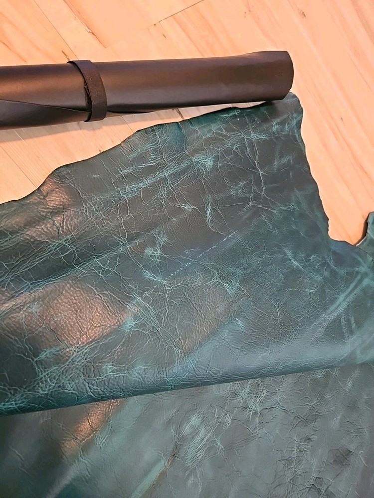 3-4oz VINTAGE PULL-UP DARK TURQUOISE TEAL DISTRESSED LEATHER HIDE SHEET,PANEL