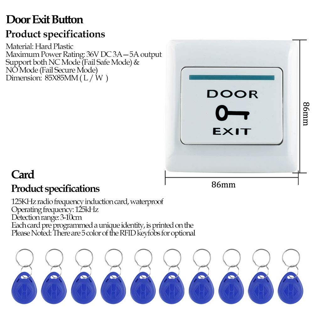 HFeng Door Access Control System Kit IP68 RFID Keypad Blue & Siliver