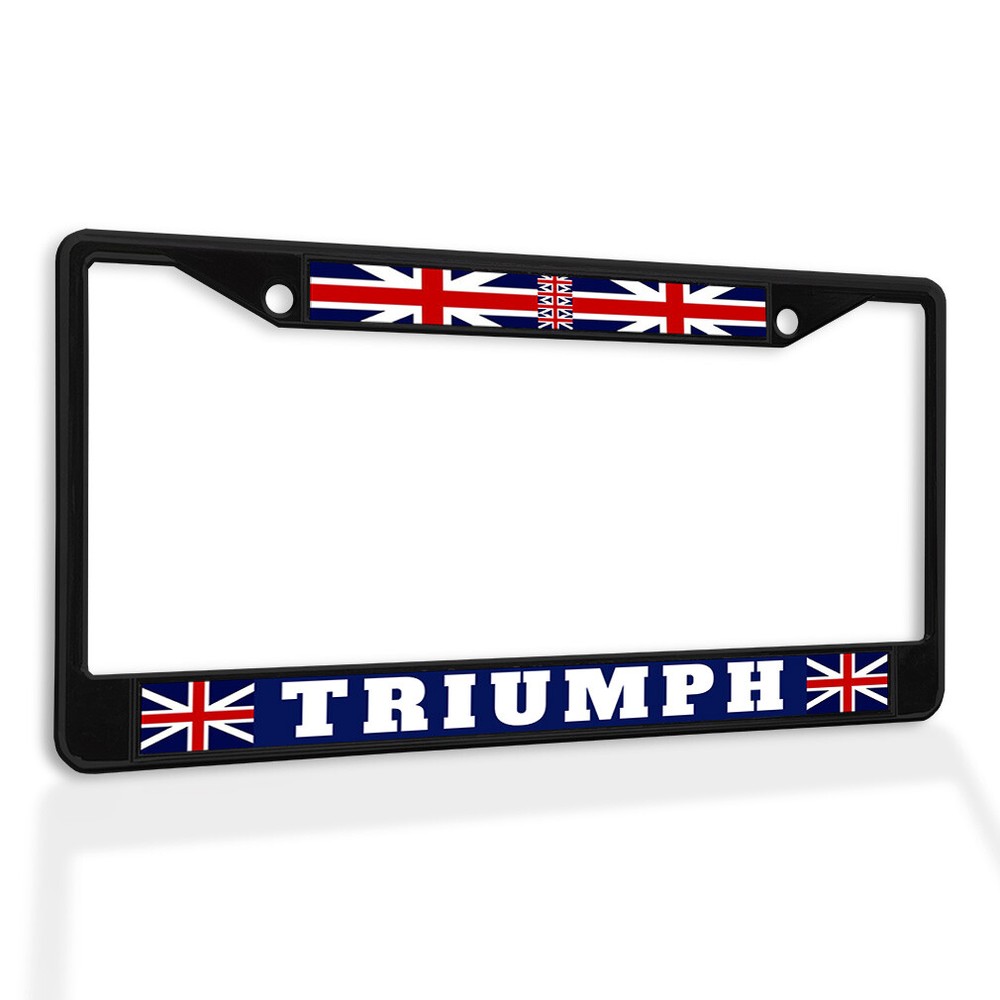Metal License Plate Frame Vinyl Insert Triumph with British Flag