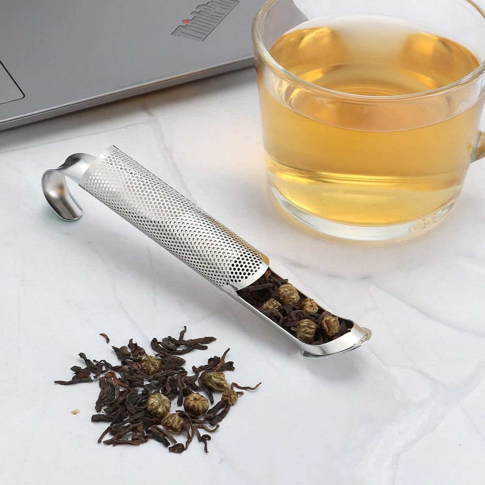 Stainless Steel Tea Diffuser Tea Stick Strainer Tea Infuser Pipe w Hook Handle