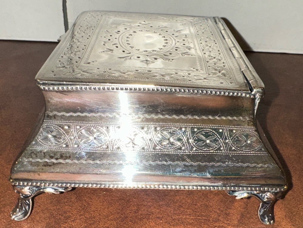 Victorian Silverplate Footed Box Bright Cut
