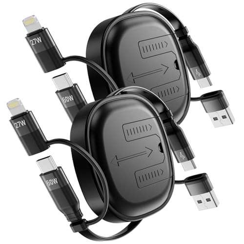 Multi Charging Cable, 2Pack 5 in 1 Retractable Lightning Charger Cable 60W