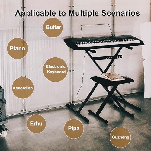 Keyboard Bench X-Style Height Adjustable Padded Cushion Foldable Stool Black