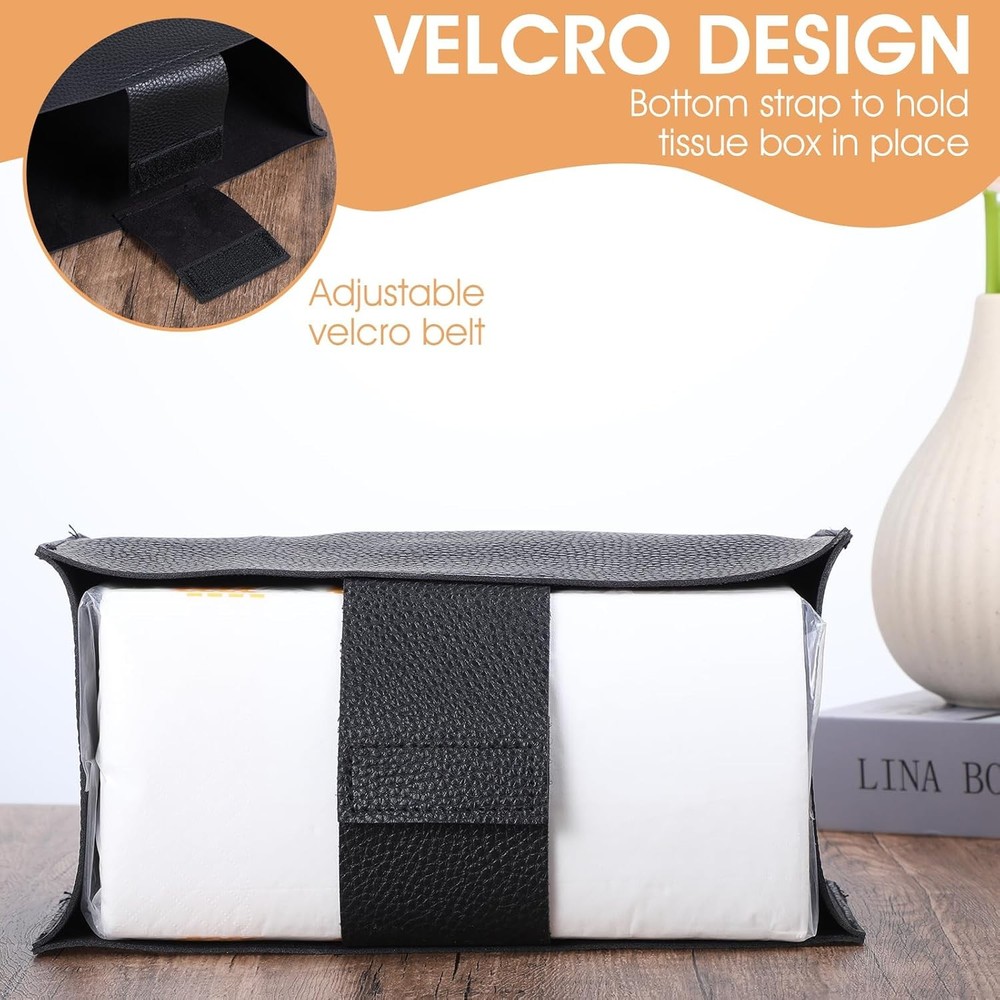 Black PU Leather Rectangle Tissue Box Cover Modern Tissue Holder for Home