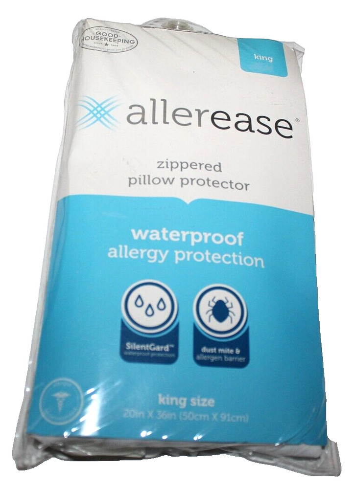Allerease Waterproof Allergy Protection King White Zippered Pillow Protector