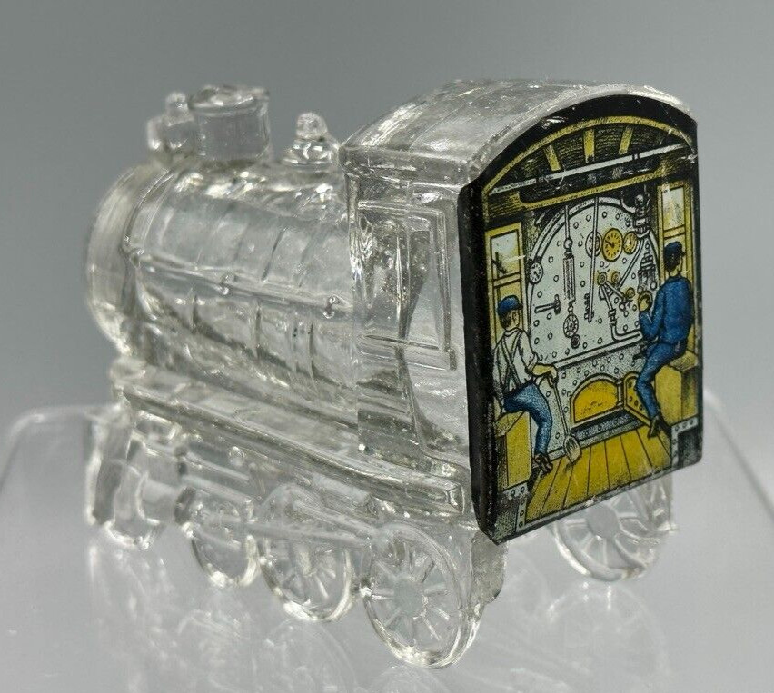1920s LOCOMOTIVE Train Engine TIN Litho GLASS CANDY CONTAINER Antique E&A 496