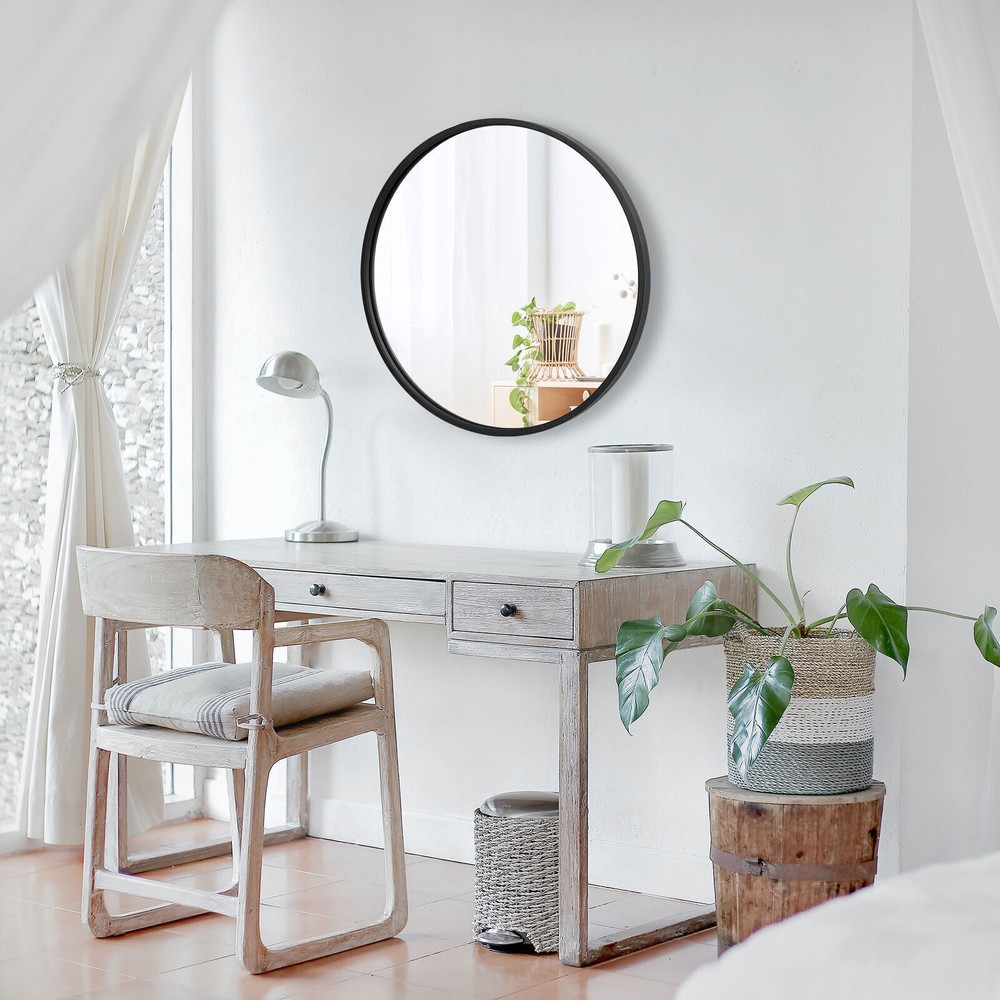 Round/Rectangular Wall Mirror Black Metal Frame For Home and Bathroom Wall Decor