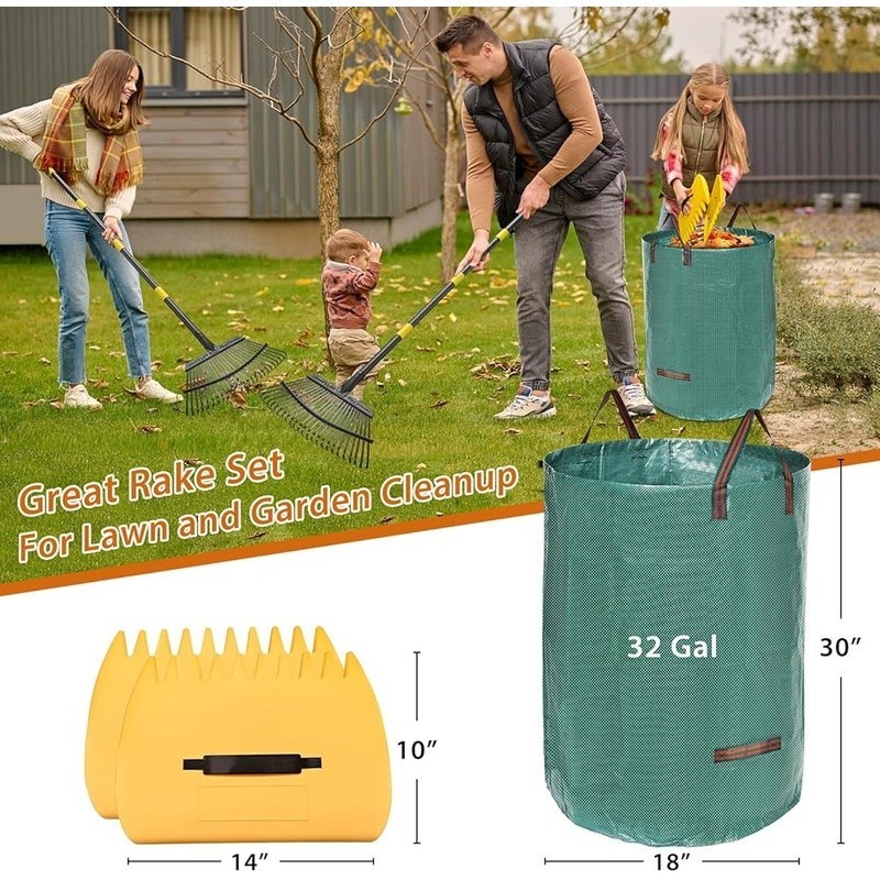 Garden Cleanup Set Heavy Duty Rake Adjustable Handle Leaf Scoops & Bag New