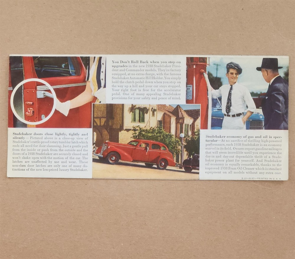 1938 STUDEBAKER BROCHURE COMMANDER PRESIDENT EIGHT STUDEBAKER SIX 9" X 11.75"