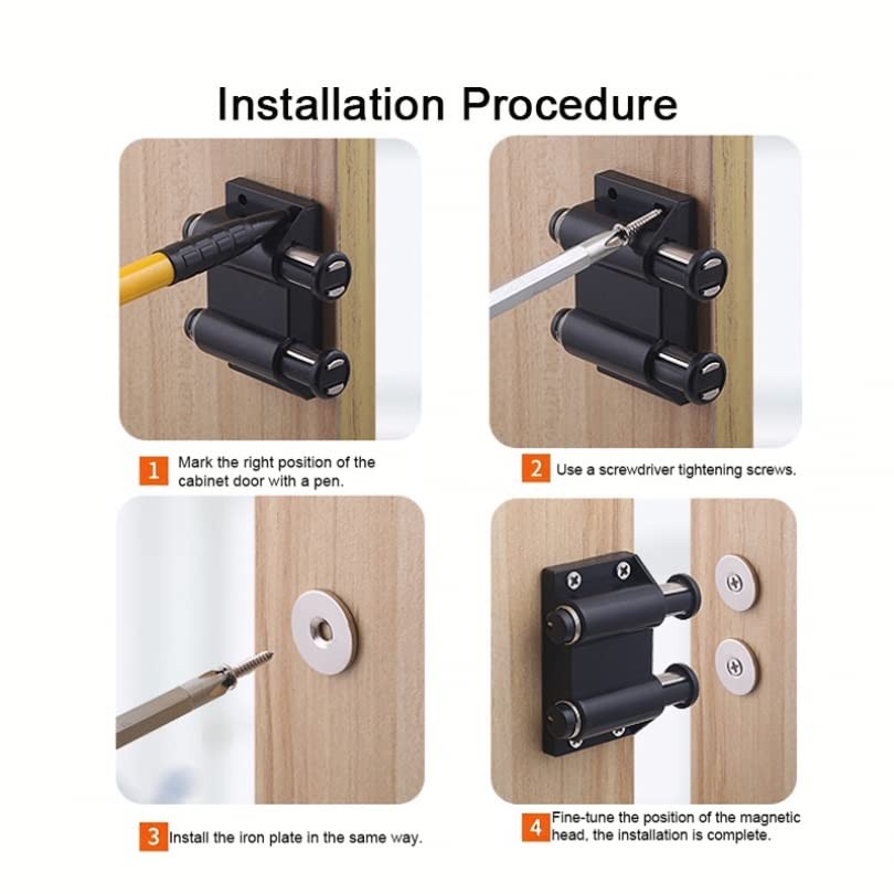 HOJLKLD Magnetic Touch Latch, 2 Pack Cabinet Push Open Double 2 Pack, Black