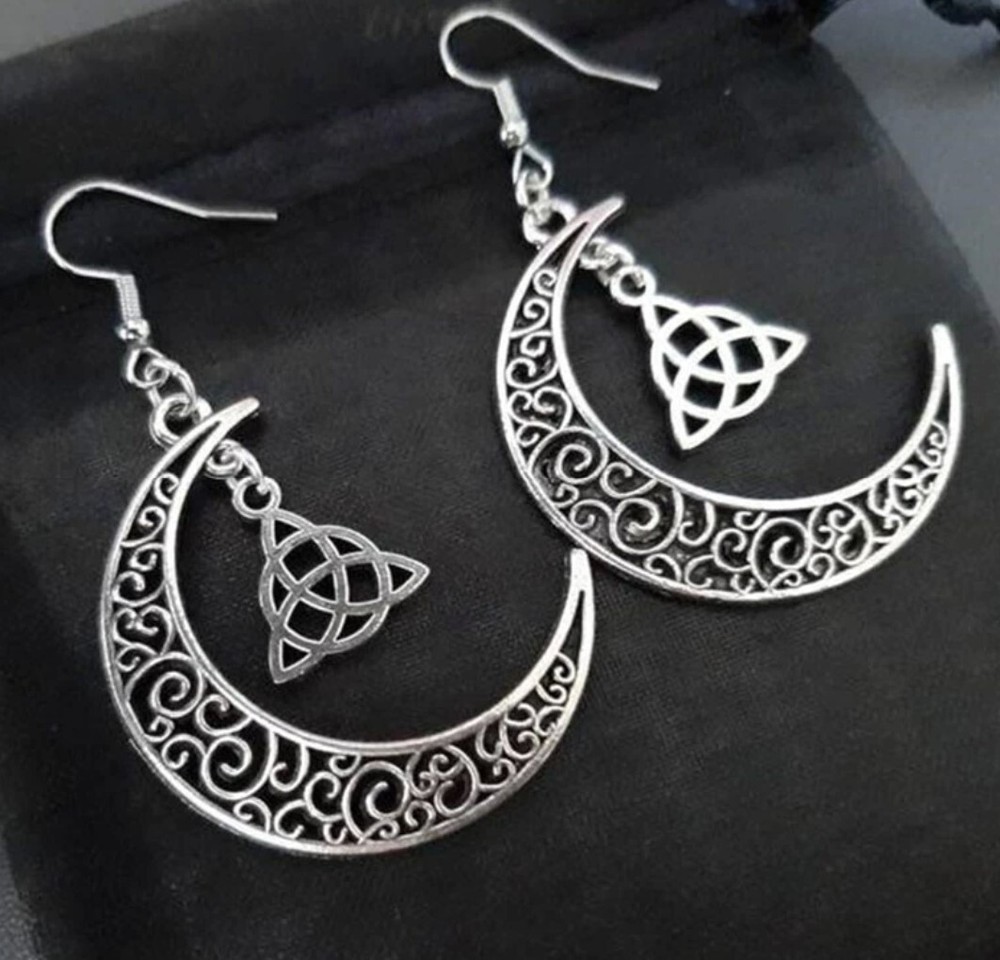 Celtic Crescent Moon Alloy Triquetra Earrings