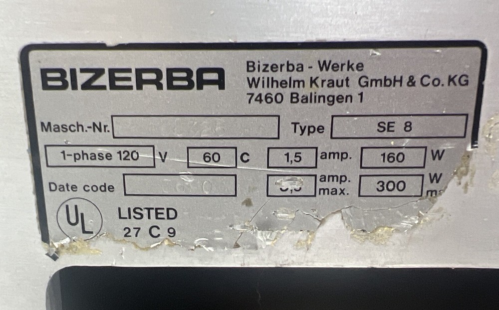 Bizerba Model SE 8 Commercial Meat Slicer Base