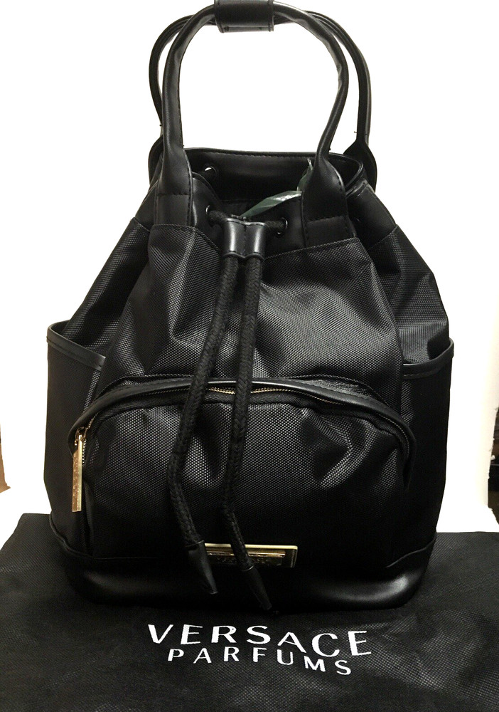 Versace Parfums Bag Backpack/ Black Drawstring Perfumes Duffle Overnight new