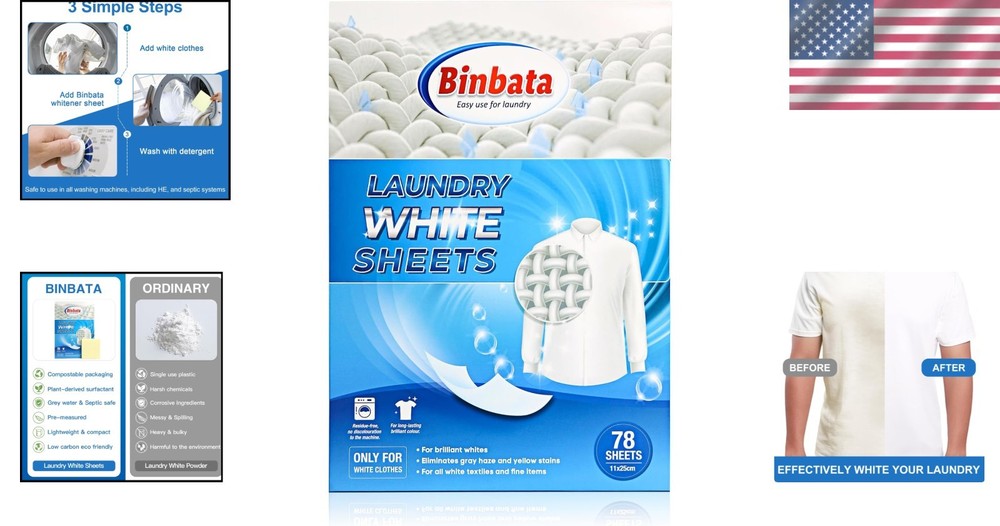 Unscented Biodegradable Laundry Whitener Sheets – 78 Count for Deep Cleaning