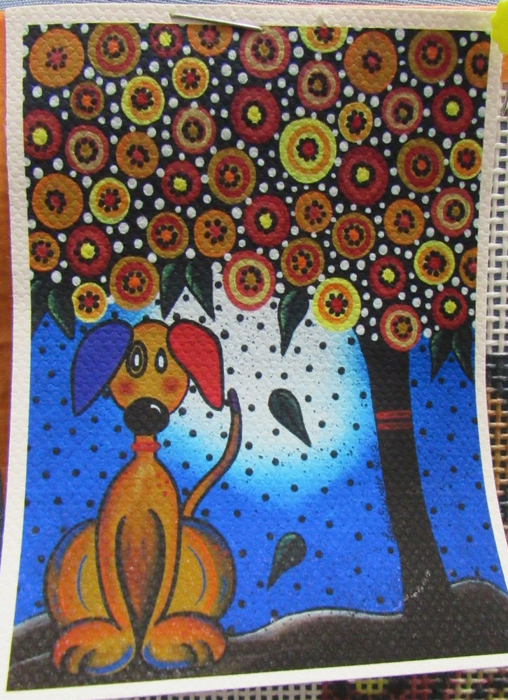 Whimsical Dog Handpainted Needlepoint Canvas