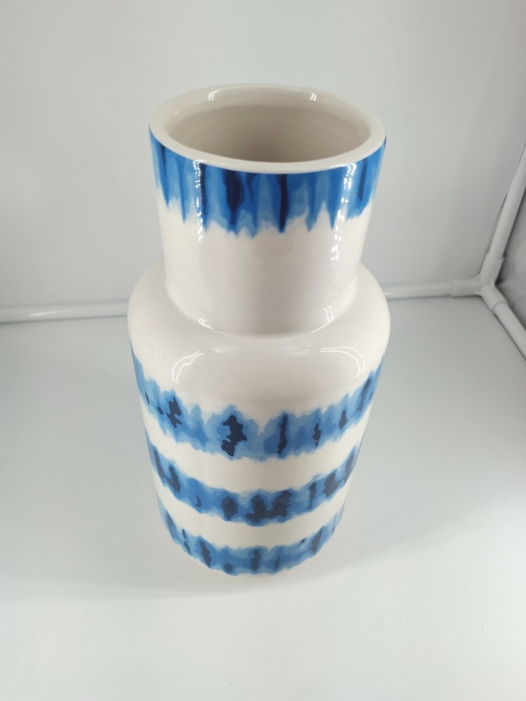 Blue Tie Dye Design Earthenware 10" Vase Mid Century Design
