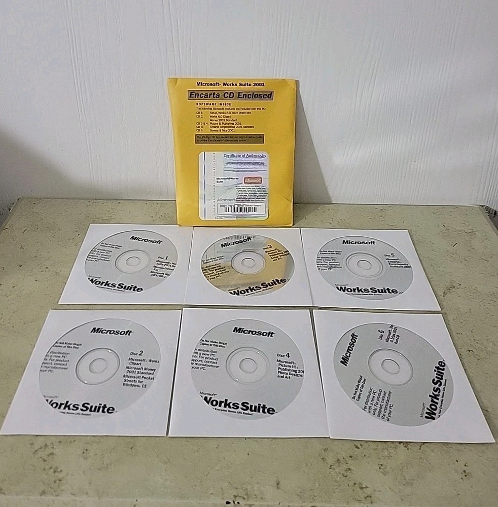 Microsoft Works Suite Software 2001 Disks 1 - 6  VINTAGE TECH (PC)