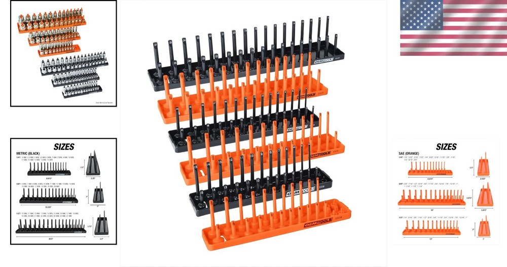 22418 Deluxe 6-Piece Socket Organizer Set - Tool Box Essential in Orange/Black