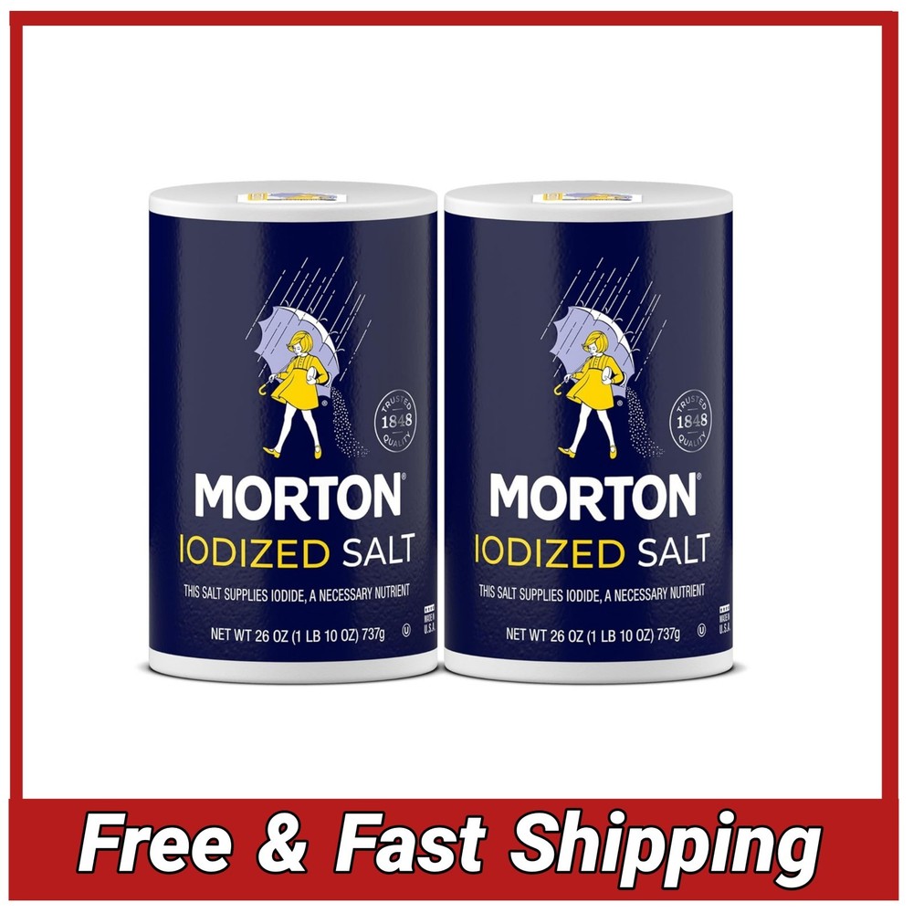 Morton Iodized Salt All-Purpose Table Salt 26 oz Each | 2-Pack | Cooking & Bakin