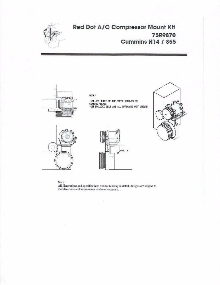 AC Compressor Mount Kit for Cummins N14 855 Engines 75R9870
