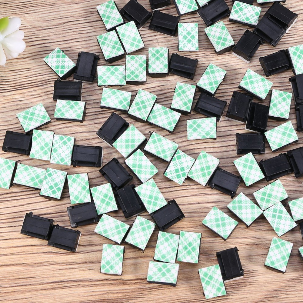 Cable Clip Holders 100pcs Black Adhesive for Smooth Surface Use