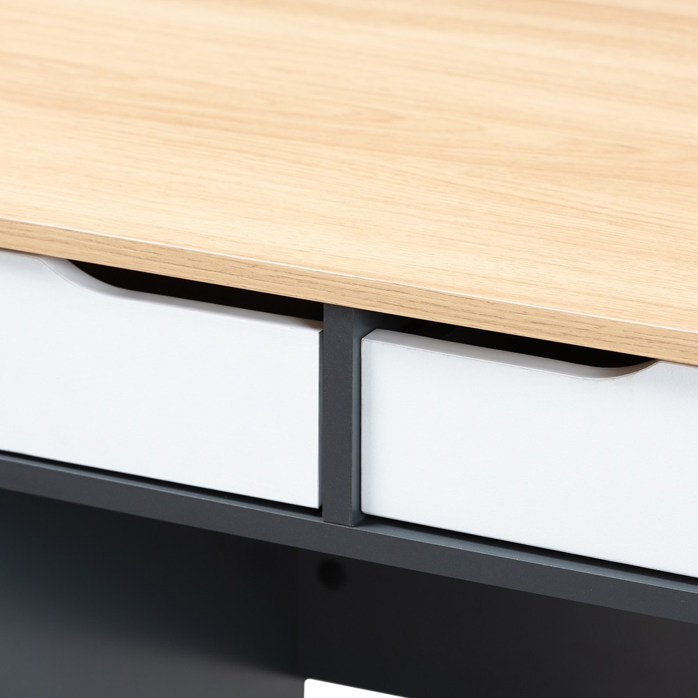 Baxton Studio Reed Mid-Century Modern 2-Drawer Multicolor Wood Computer Desk