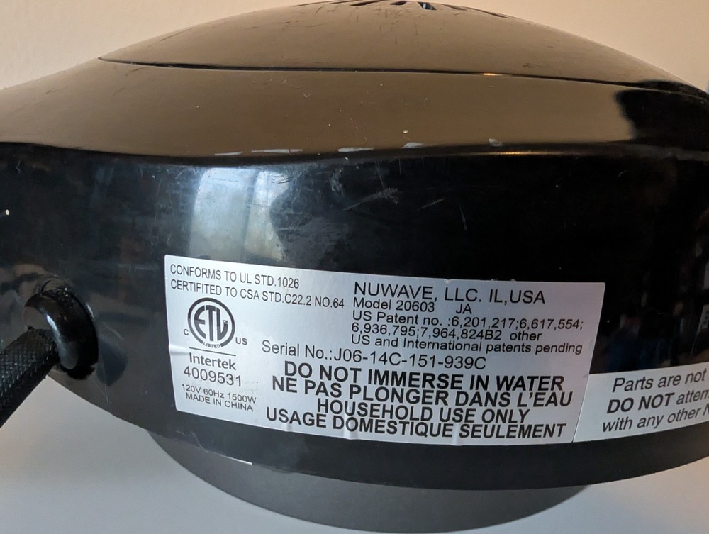 NuWave Pro Plus Infrared Oven 20603 Replacement Motor Power Head Needs Cleaning