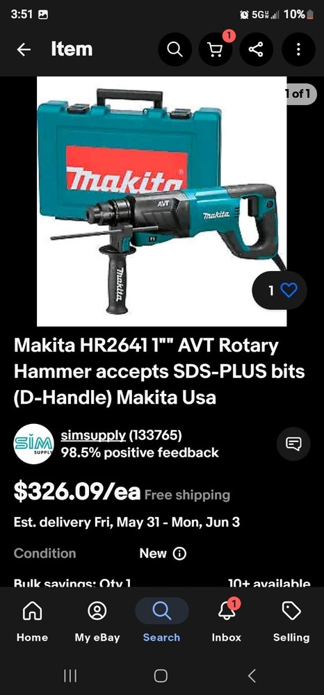 Makita Hr2641 SDS Hammerdrill 6 Concrete Bits