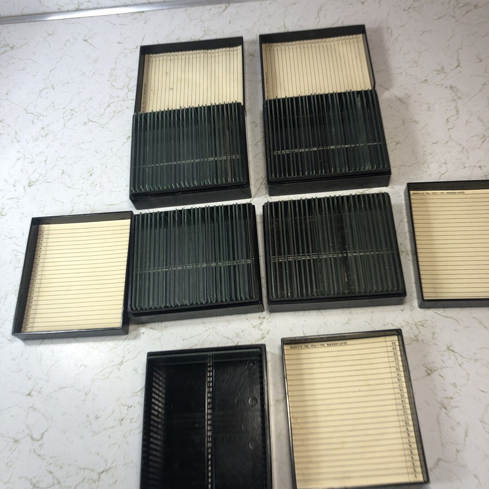 UNIQUE Vintage Adams Microscope Micro-Slides Boxes with 101 Specimen Slides