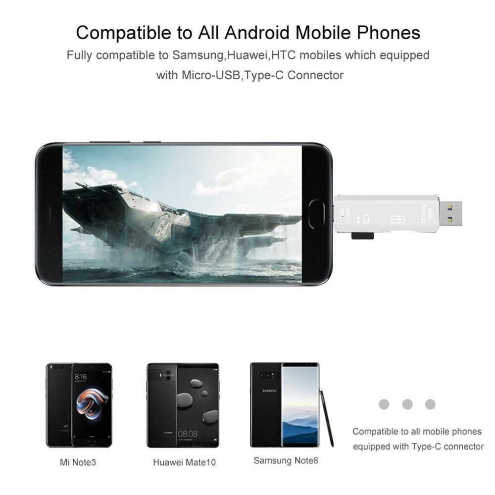 1Pc USB / USB Type C / 3.1 Micro-USB External Micro SD Card Reader OTG Adapter