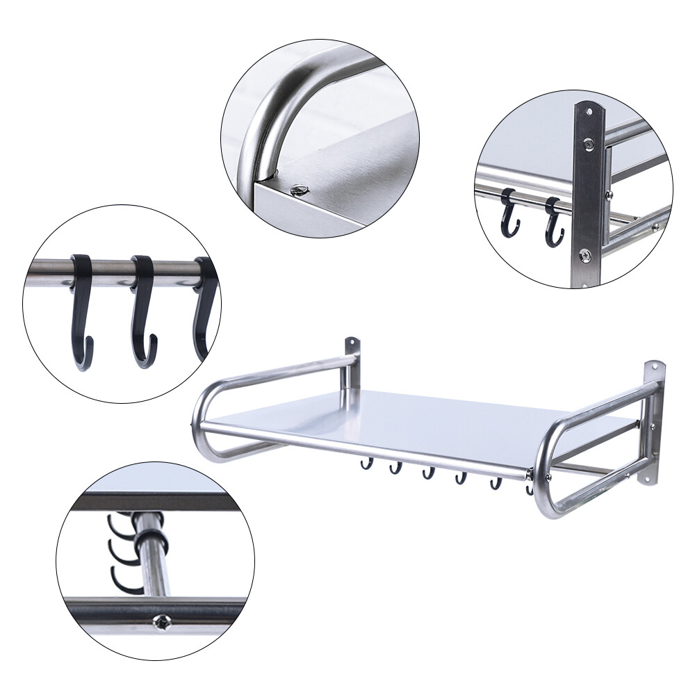 2 Tiers Adjustable Microwave Stand Wall Mounted Microwave Stand With 6 Hooks