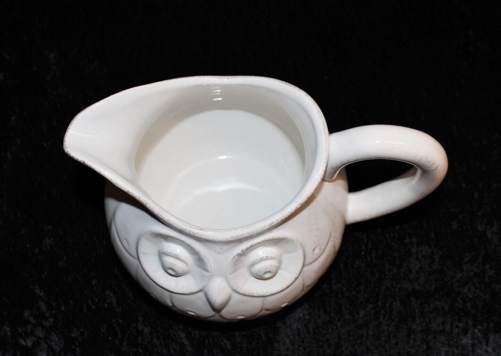 White Owl Pitcher Earthenware Pottery Savinio Designs Fall Cottagecore Décor 6"
