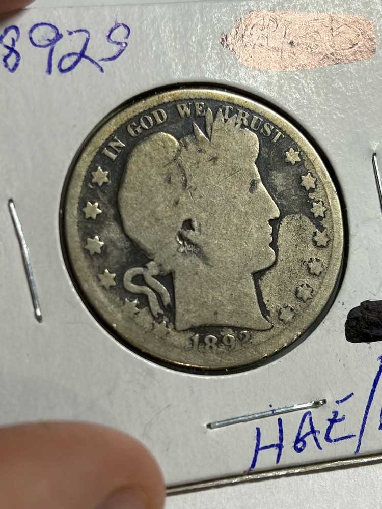 1892-S BARBER HALF DOLLAR AG KEY DATE SAN FRANCISCO MINT
