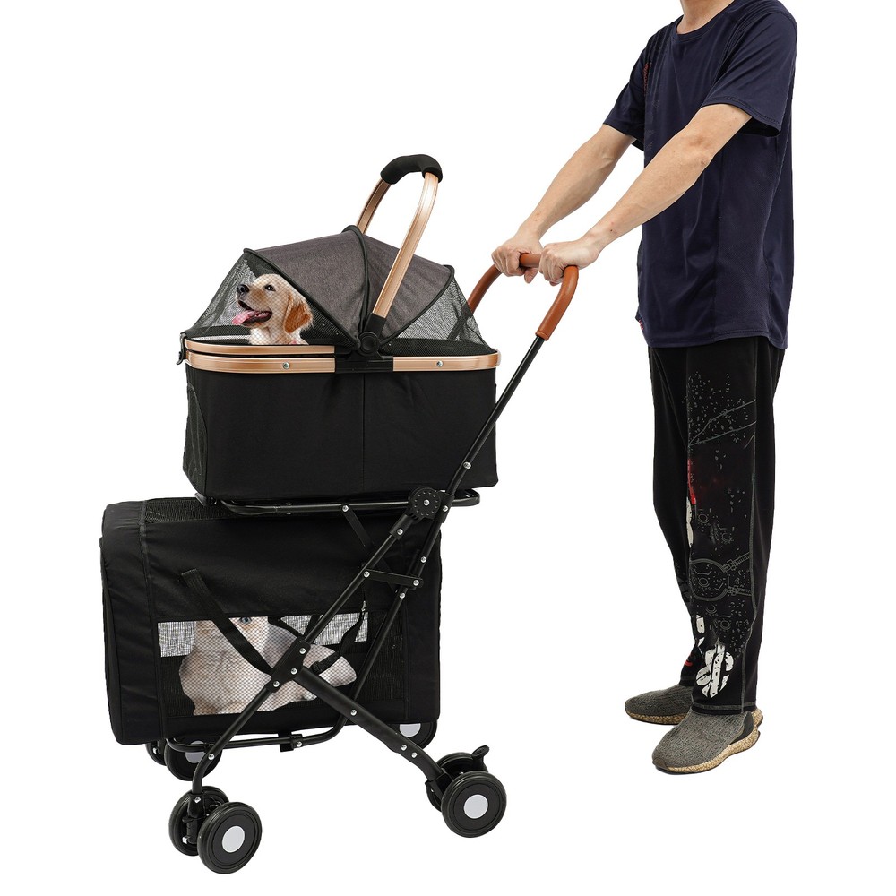 2-Tiers Small & Medium Dogs Stroller Dog & Cat Stroller Pet Stroller Foldable