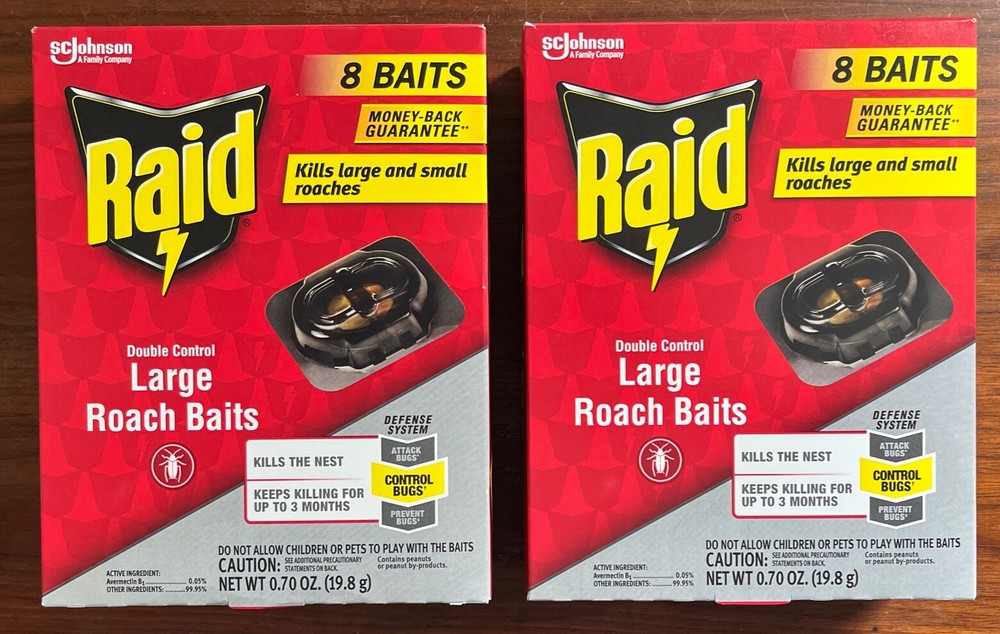 2 Raid Double Control Large Roach Baits 8 Count Defense System Kills For 3 Month