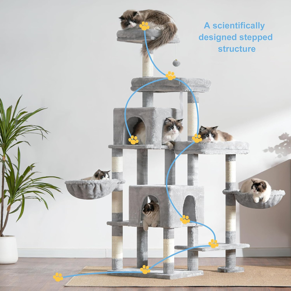 Cat Tree Tower, Scratching Posts with a Extended Part, Wide Platforms, Cozy Cond