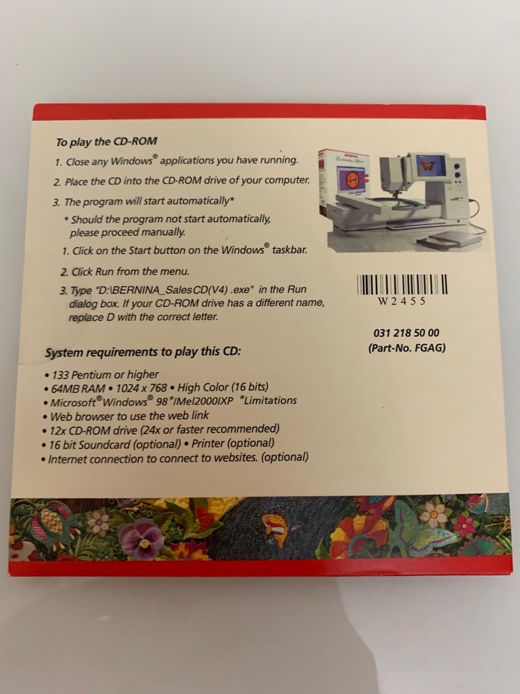 Bernina Embroidery Software Version 5 Installation & Training CD 2006 PC Windows