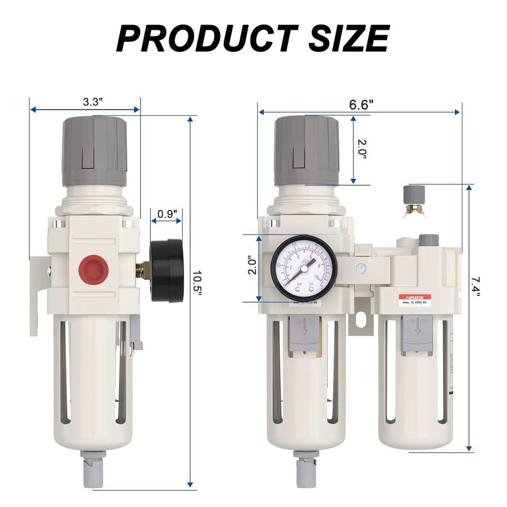 3/4" NPT Compressed Air Filter Regulator Lubricator Combo, Air Compressor Water