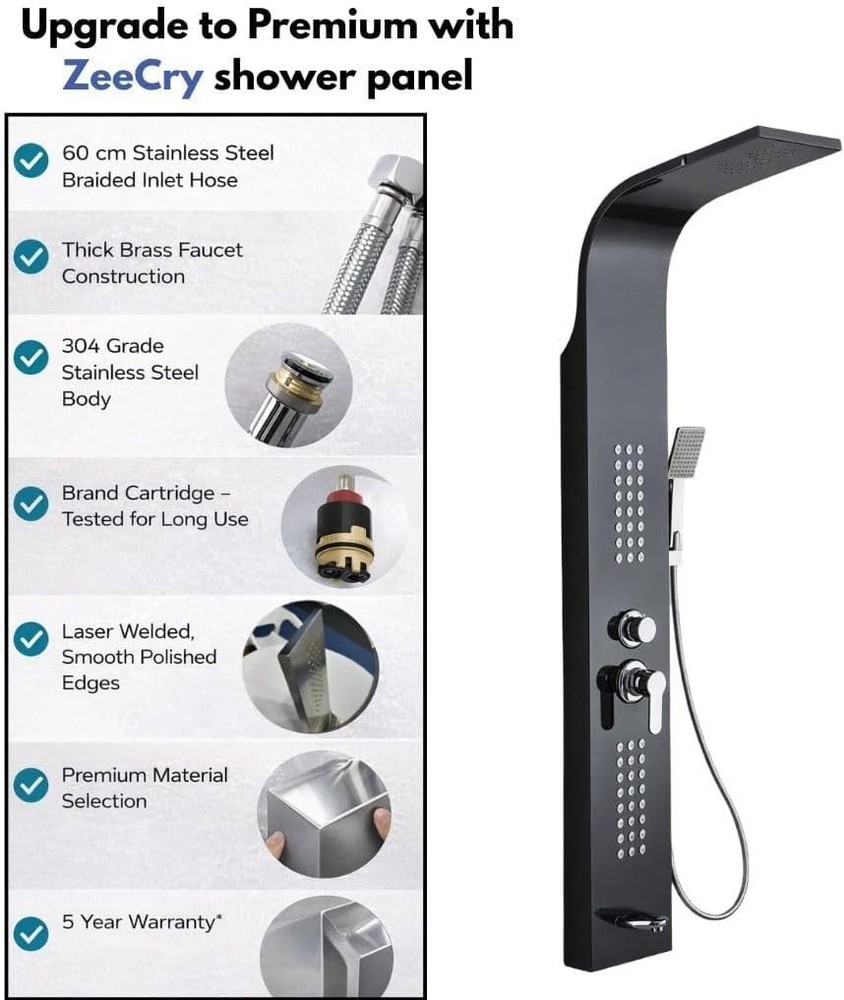 ZeeCry Shower Panel Tower System Rainfall & Waterfall Shower Hand Shower SS304