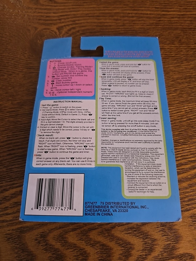 New Mini Sudoku Portable Hand Held Electronic Game