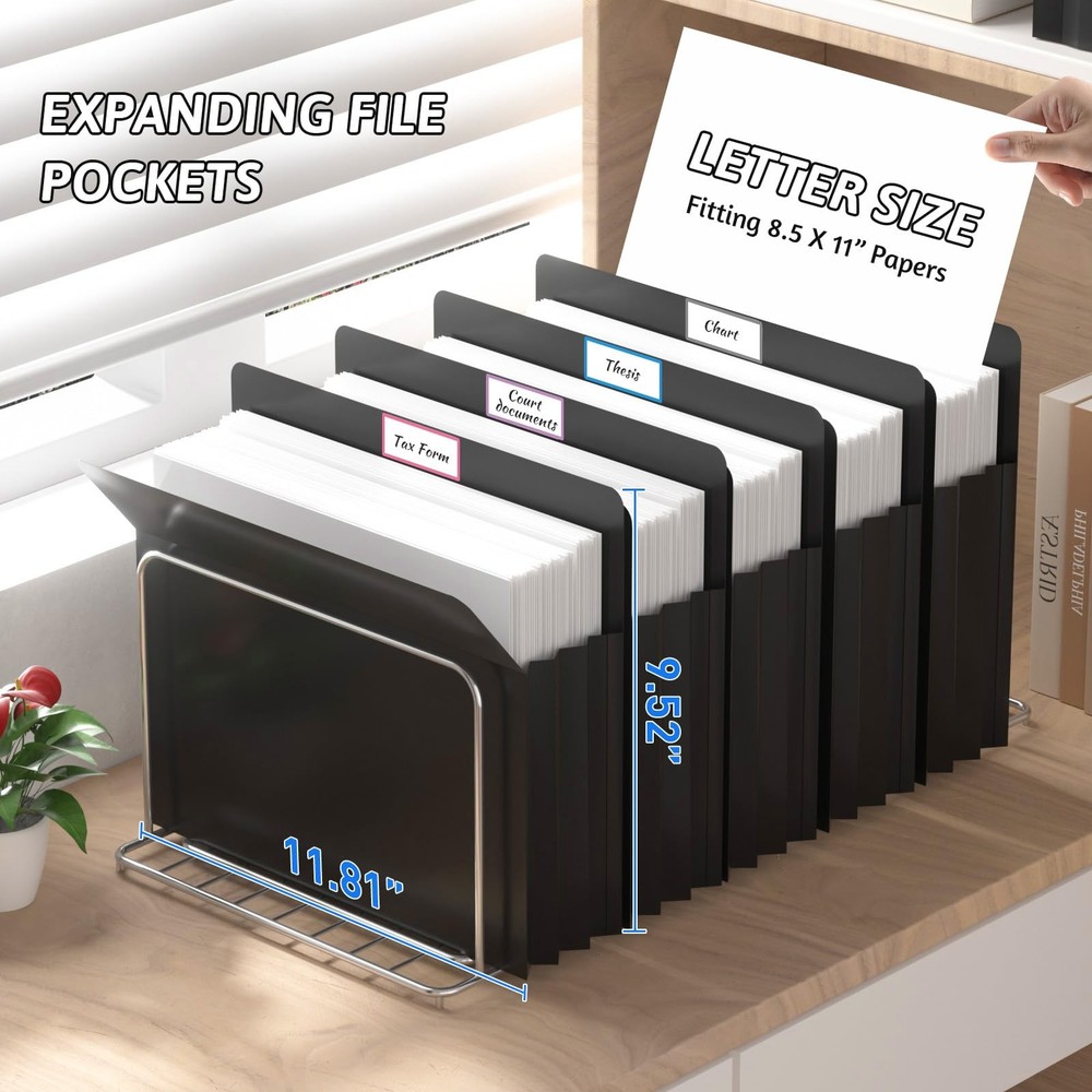Plastic Expanding File Pockets Extra Capacity,5 Pack File Pockets Letter Size...