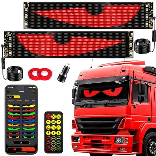 LED Sign for Car 2PCS - 23''x5'' Devil's Eyes Light for Windshield, 5V USB
