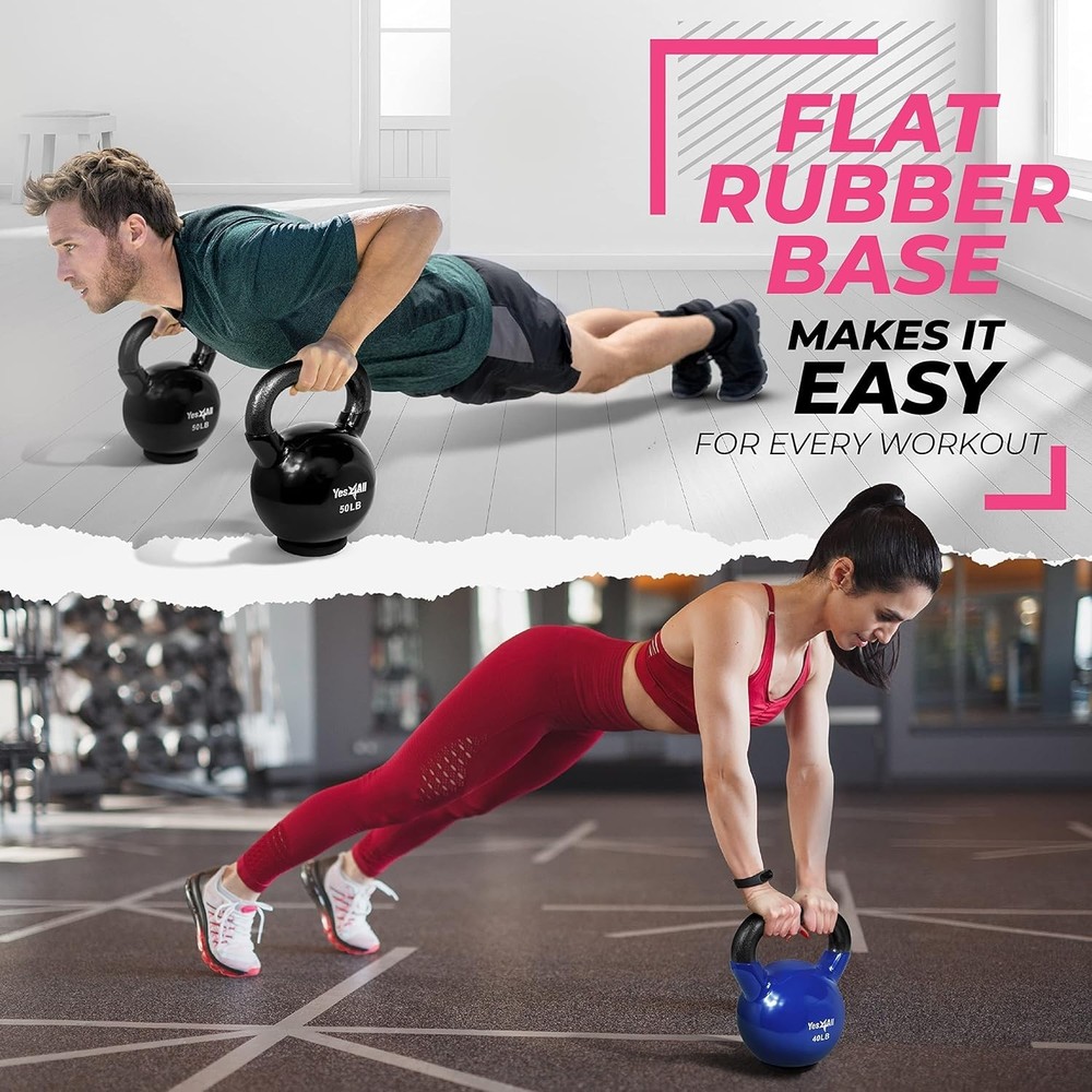 Versatile Kettlebell Set (5-65 lbs) with Rubber Base for Home Strength Training