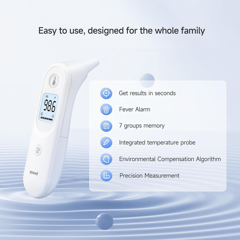 Baby-Friendly Digital Ear Thermometer with Backlit Display - 2 Second Measure