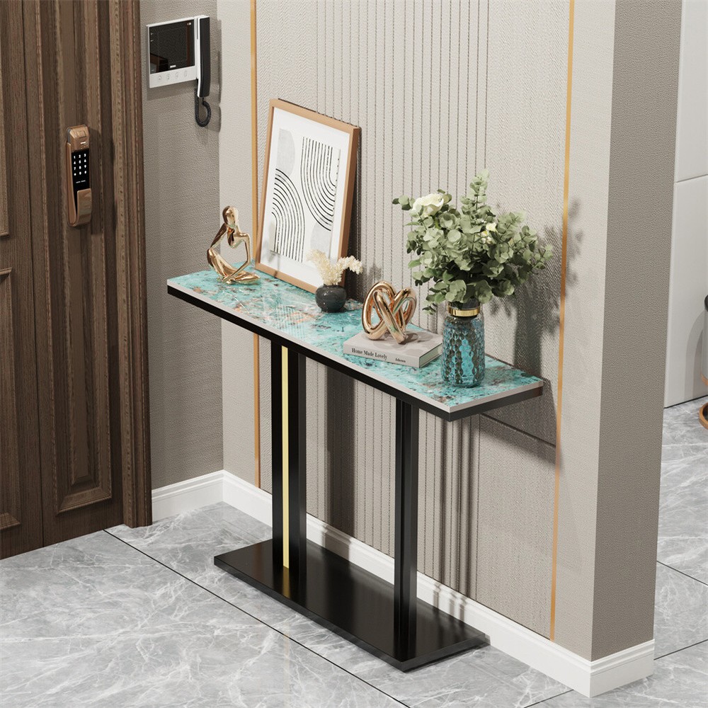 Modern Glossy Sintered Stone Console Entryway Table Sofa Side Table White/Green
