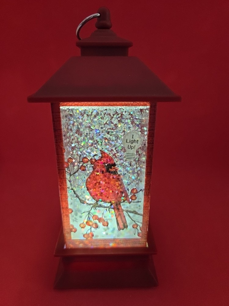 Ganz LED Light Up Mini Shimmer Red Cardinal Lantern Decor.