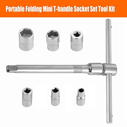 Folding Mini T-Handle Socket Set 1/4'' Drive Tool Kit for Motorcycle ATV UTV,