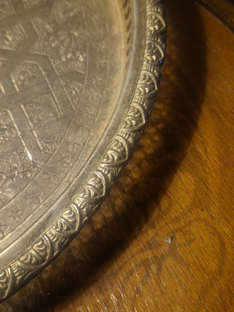 Great Hand Made Silver Moroccan Or Middle Eastern? Round Tray