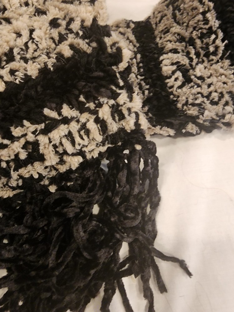 Crocheted Tan And Black Textured Scarf