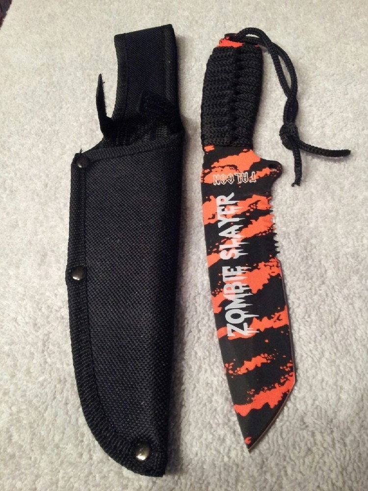ZOMBIE SLAYER SURVIVAL KNIFE BLADE DAGGER ( ORANGE )